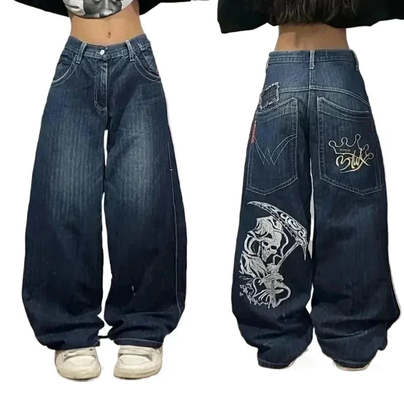 American Y2K 2025 New Baggy Wide Leg Black Jeans Overszied Women Street Casual Joker Denim Pants Couple Jeans Vintage Streetwear