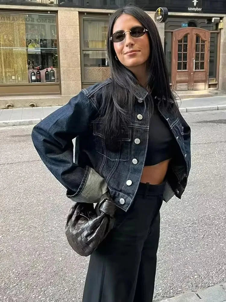 HH Women Vintage Denim Jacket Pant Sets Single Breasted Lapel Long Sleeve Coat Wide Leg Trousers Jeans High Street Outfits