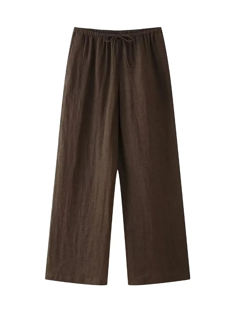 Chic Two-Piece Set – Lace-Up Top & High-Waist Pants