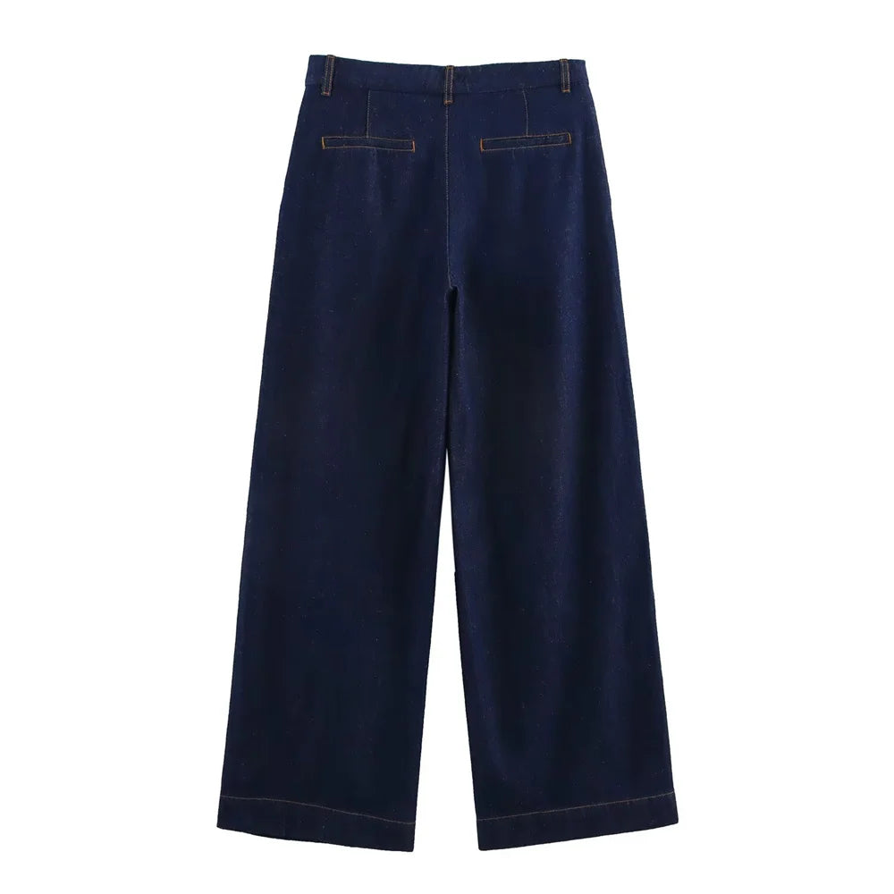 2025 Women Denim Set Loose Fit Button Down Shirt With Wide Leg Pants Fashionable Casual Wear for Women