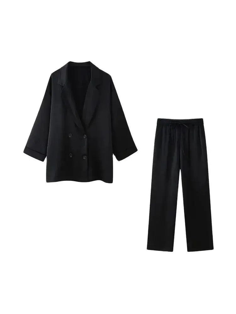 Chic Double-Breasted Blazer & Wide-Leg Pants Set