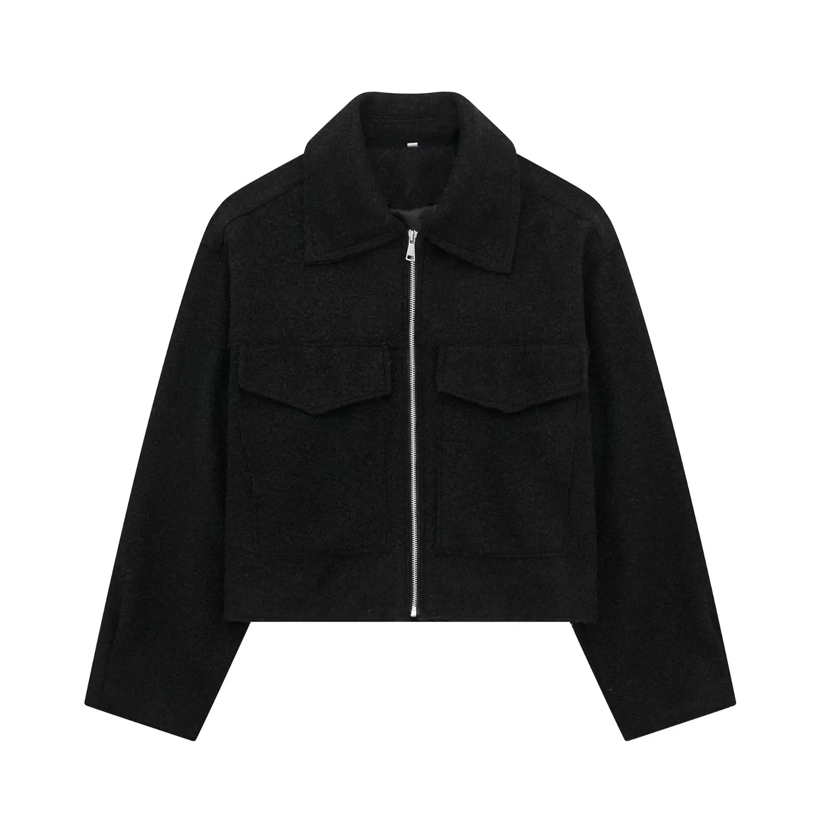 Willshela Women Fashion With Pockets Grey Front Zipper Jackets