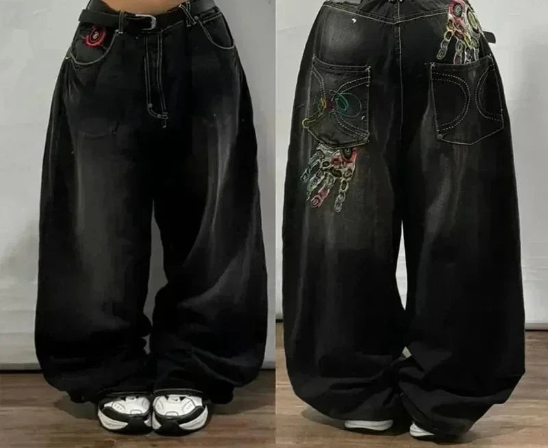 American Fashion Hip Hop Joker Oversized Jeans Women Street Y2K New Clearance Spot Hot Mopping Wide-leg Pants Unisex Loose Jeans