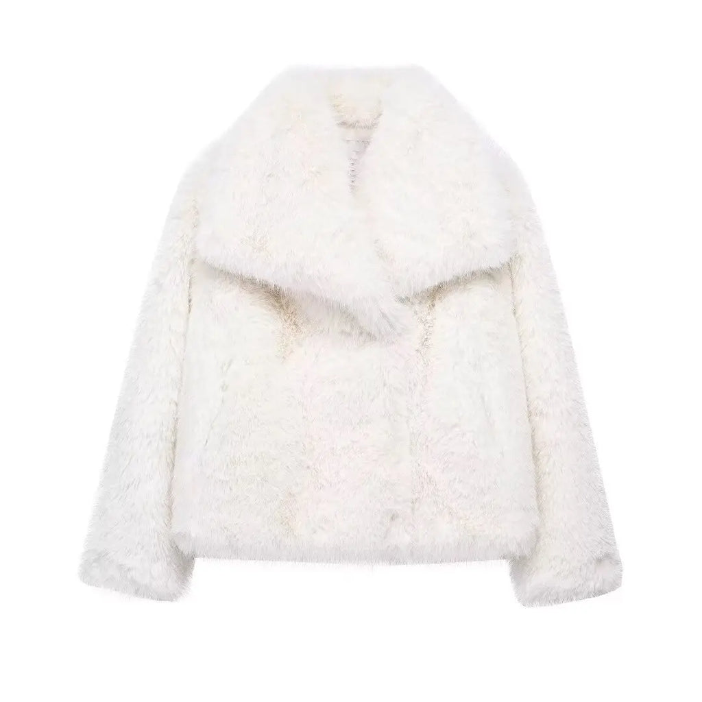 Women Fashion Cropped Faux Fur Jacket Coat