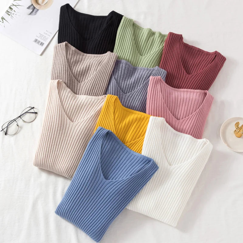 V-Neck Knitted Sweater – Soft Autumn & Winter Pullover