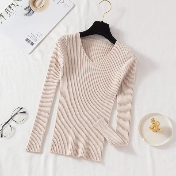 V-Neck Knitted Sweater – Soft Autumn & Winter Pullover
