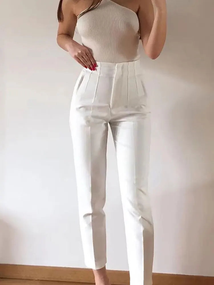 HH Women Elegant Solid Pencil Pants High Waist Pant For Women Casual Streetwear Woman Trousers Office Wear Chic Pant