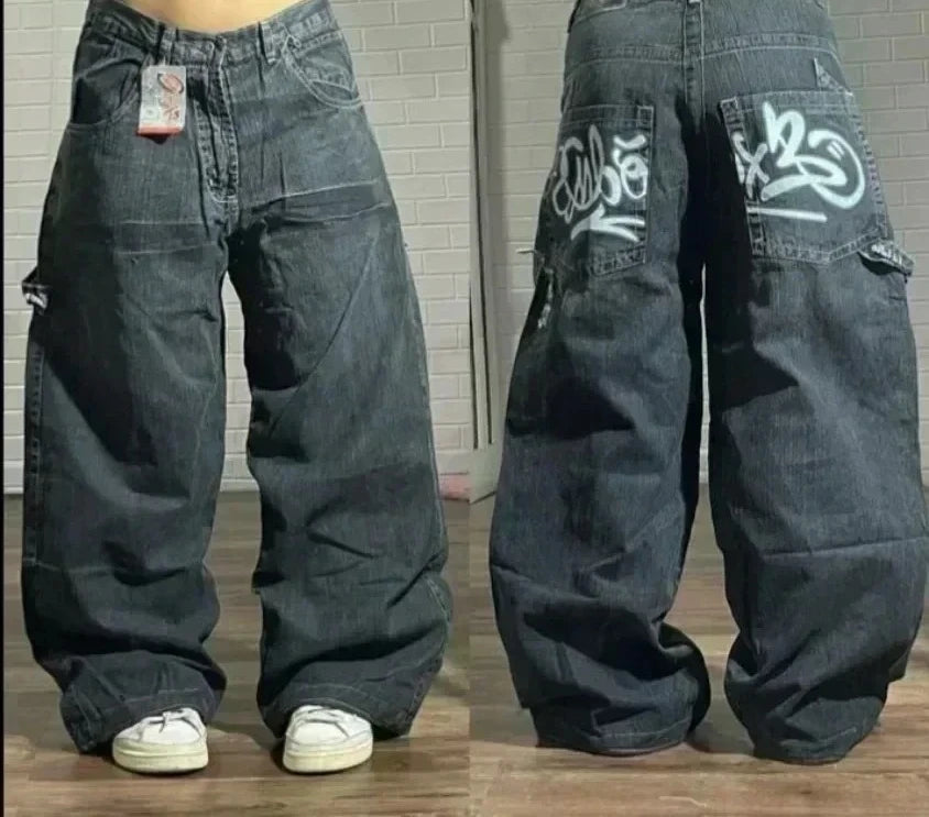 American Fashion Hip Hop Joker Oversized Jeans Women Street Y2K New Clearance Spot Hot Mopping Wide-leg Pants Unisex Loose Jeans
