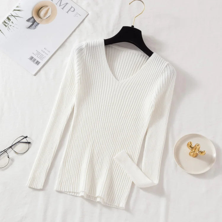 V-Neck Knitted Sweater – Soft Autumn & Winter Pullover