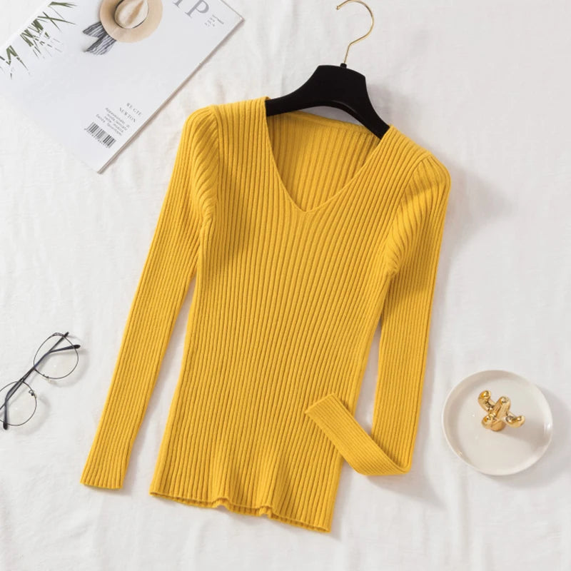 V-Neck Knitted Sweater – Soft Autumn & Winter Pullover