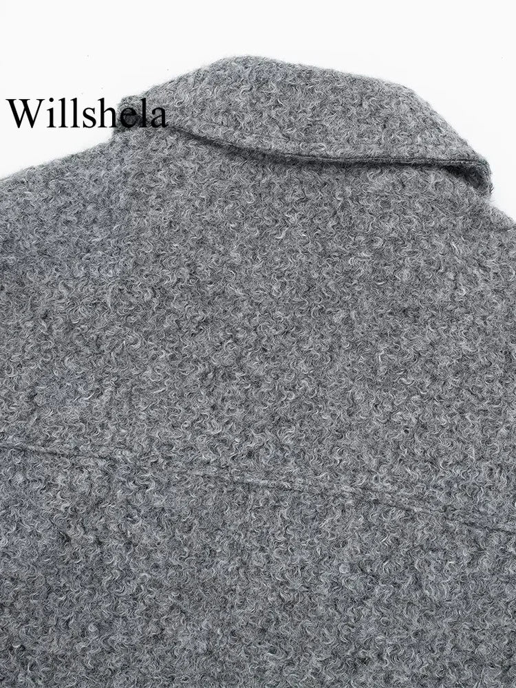 Willshela Women Fashion With Pockets Grey Front Zipper Jackets