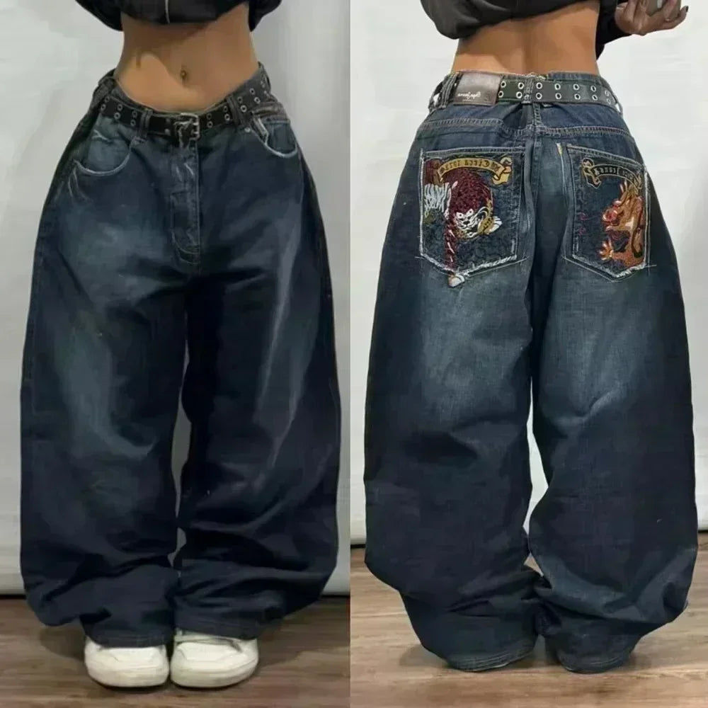 American Y2K 2025 New Baggy Wide Leg Black Jeans Overszied Women Street Casual Joker Denim Pants Couple Jeans Vintage Streetwear