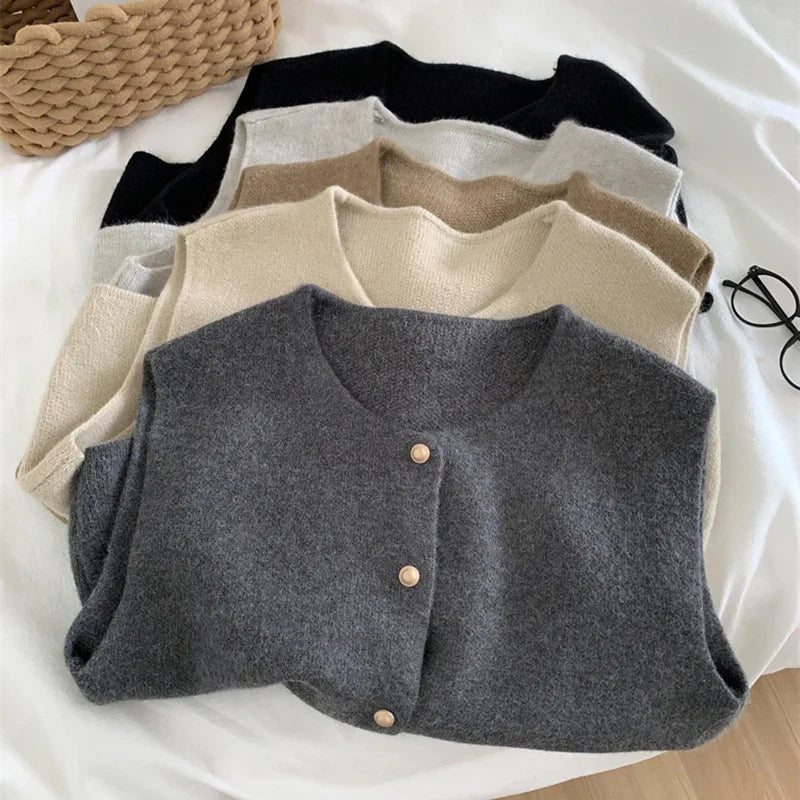 Korean Chic Knitted Sweater Vest with Gold Buttons