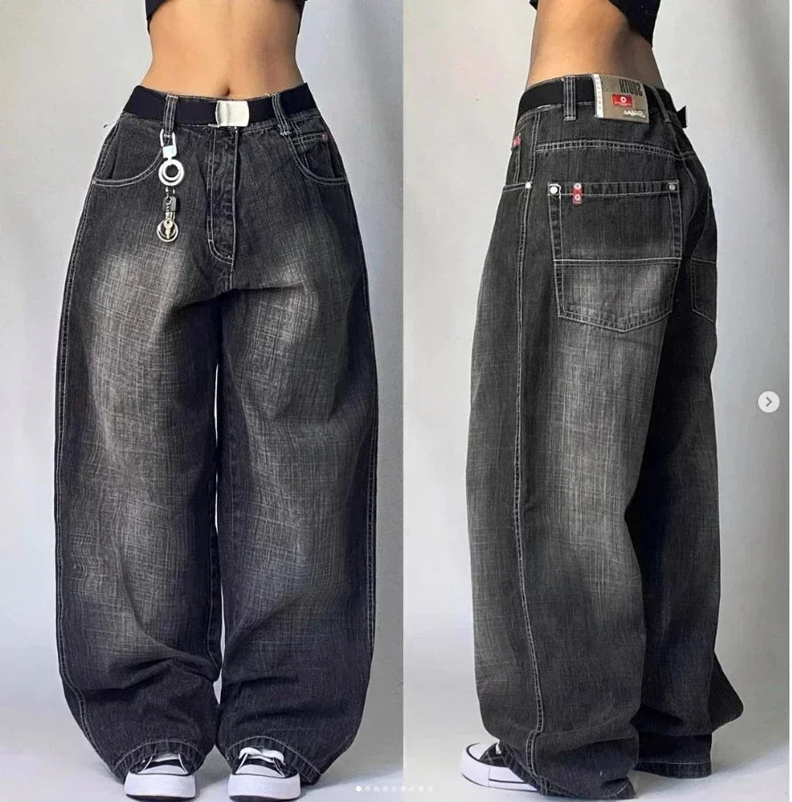 American Y2K 2025 New Baggy Wide Leg Black Jeans Overszied Women Street Casual Joker Denim Pants Couple Jeans Vintage Streetwear