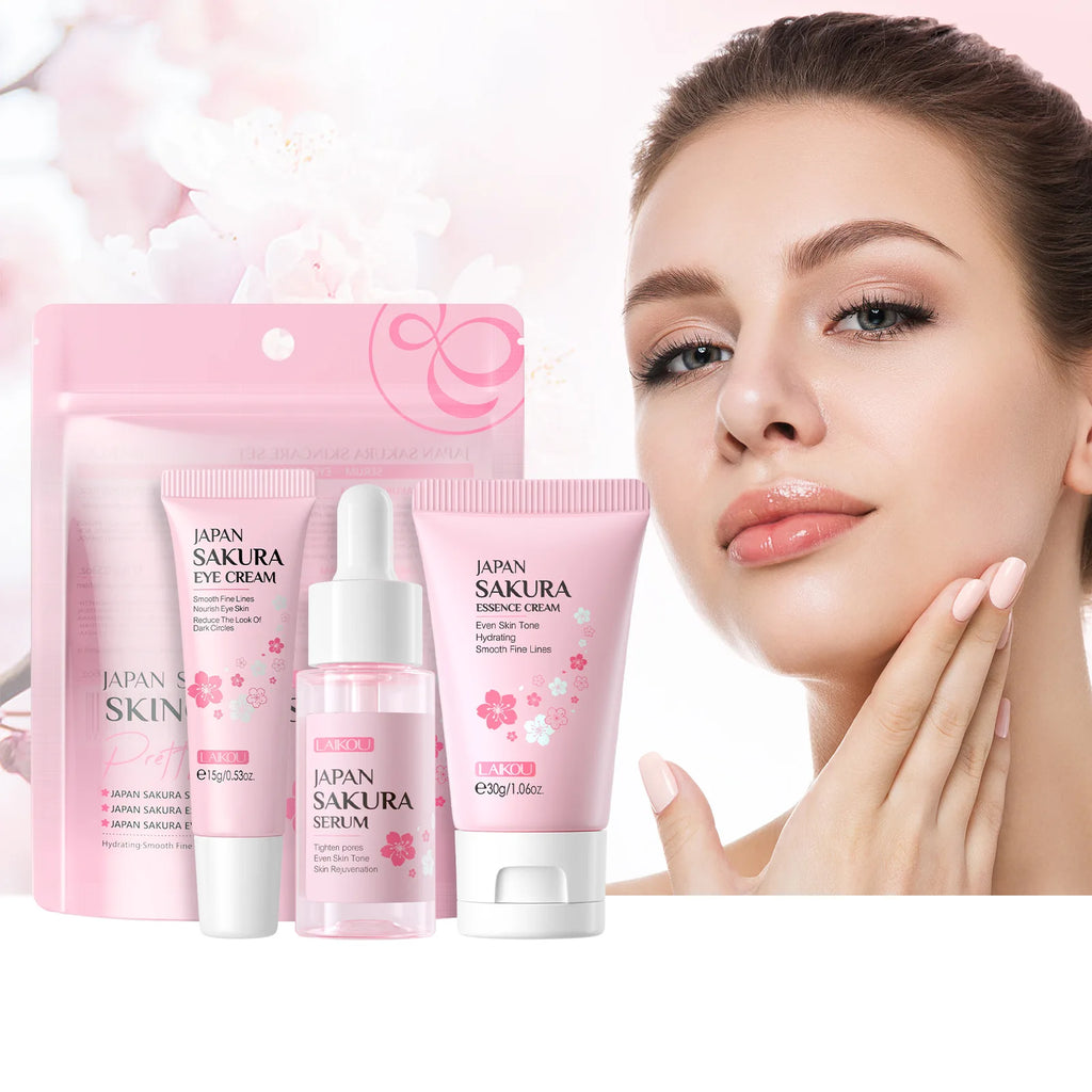 3pcs/Set LAIKOU Sakura Facial Set for Hydrating Moisturizing Whitening and Brightening
