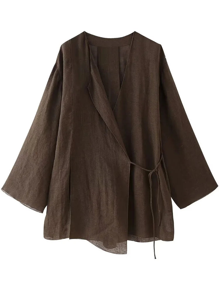 Chic Two-Piece Set – Lace-Up Top & High-Waist Pants