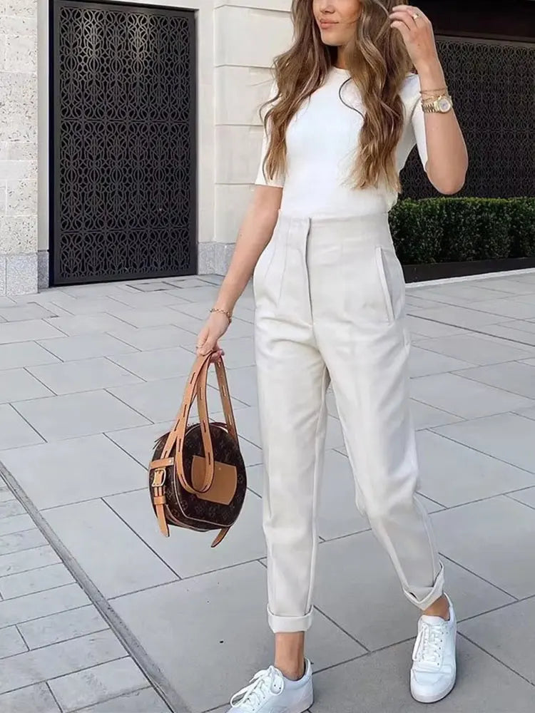 HH Women Elegant Solid Pencil Pants High Waist Pant For Women Casual Streetwear Woman Trousers Office Wear Chic Pant