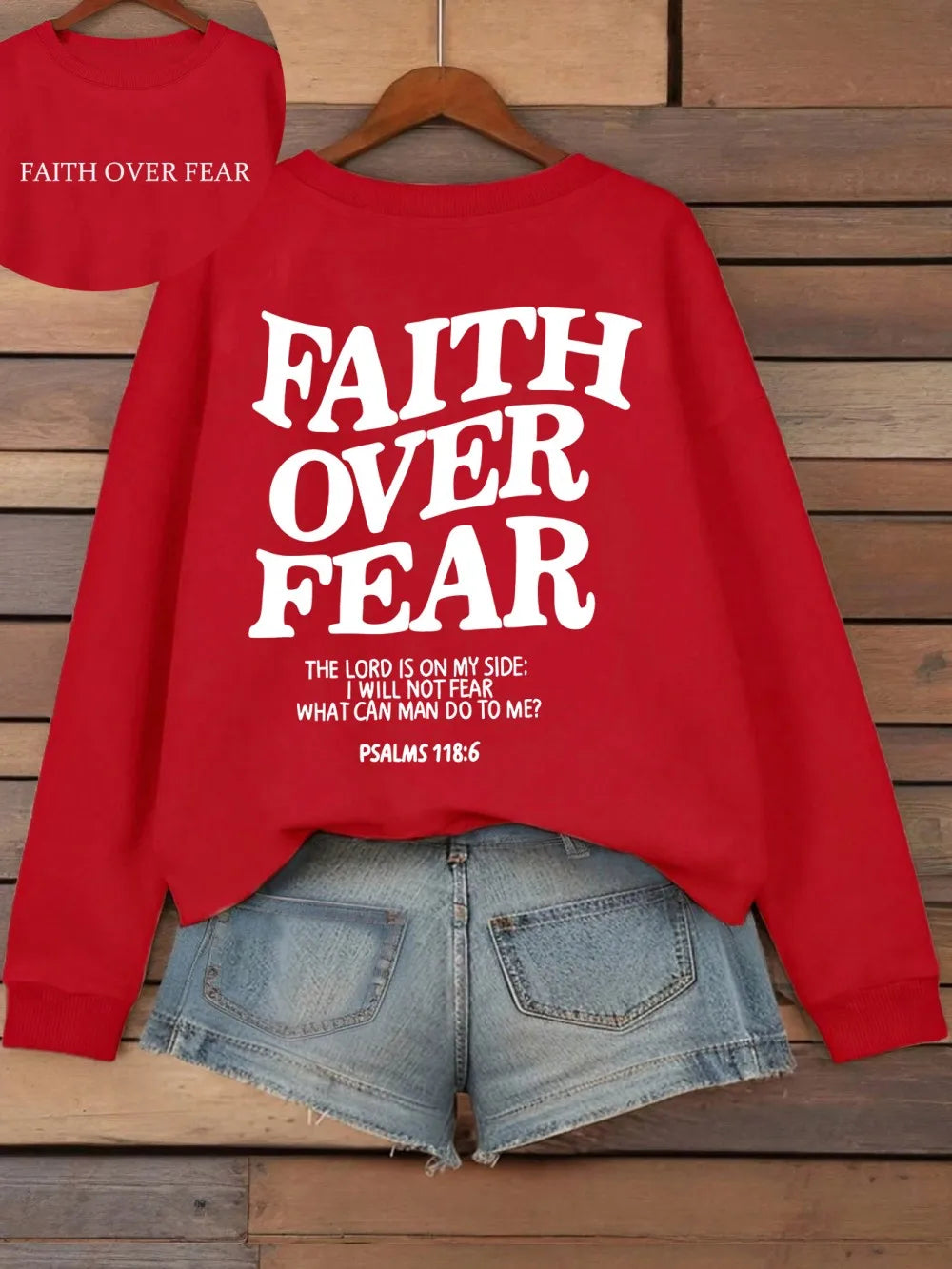 Casual Women's Hoodies Faith Over Fear Letter Printing Sweatshirts Fleece Warm Comfortable Pocket Pullovers Autumn Streetwear