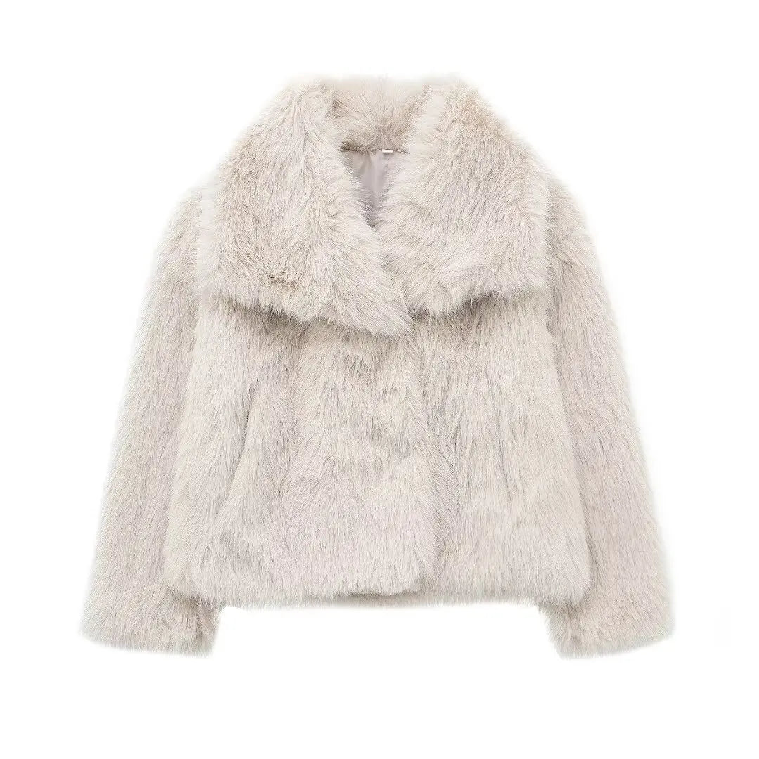 Women Fashion Cropped Faux Fur Jacket Coat