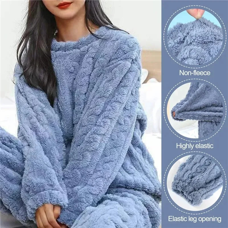 Winter Warm Coral Velvet Pajamas Set for Women Thick Fluffy Sleepwear Lounge Suit Cozy Soft Homewear Outerwear for Cold Weather