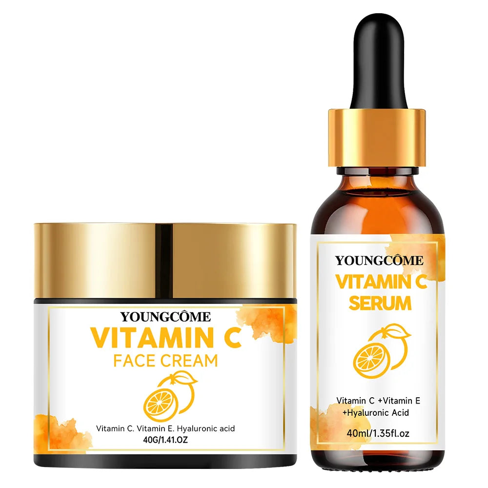 YOUNGCOME Vitamin C Skin Care Set For Women , Moisturizing Hyaluronic Acid Skin Care Routine with  Serum, Face Cream 70g+60ml