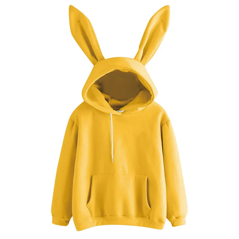 2025 autumn and winter new women's clothing Harajuku Wei hooded rabbit hoodie solid color loose casual women's top women's coat