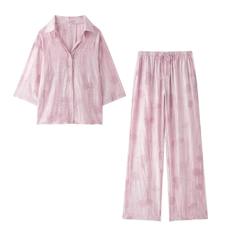 Women's Set 2024 New Fashion Spring Jacquard Loose Ladies Shirt Summer Women Pants Casual Chic Print Set for Women