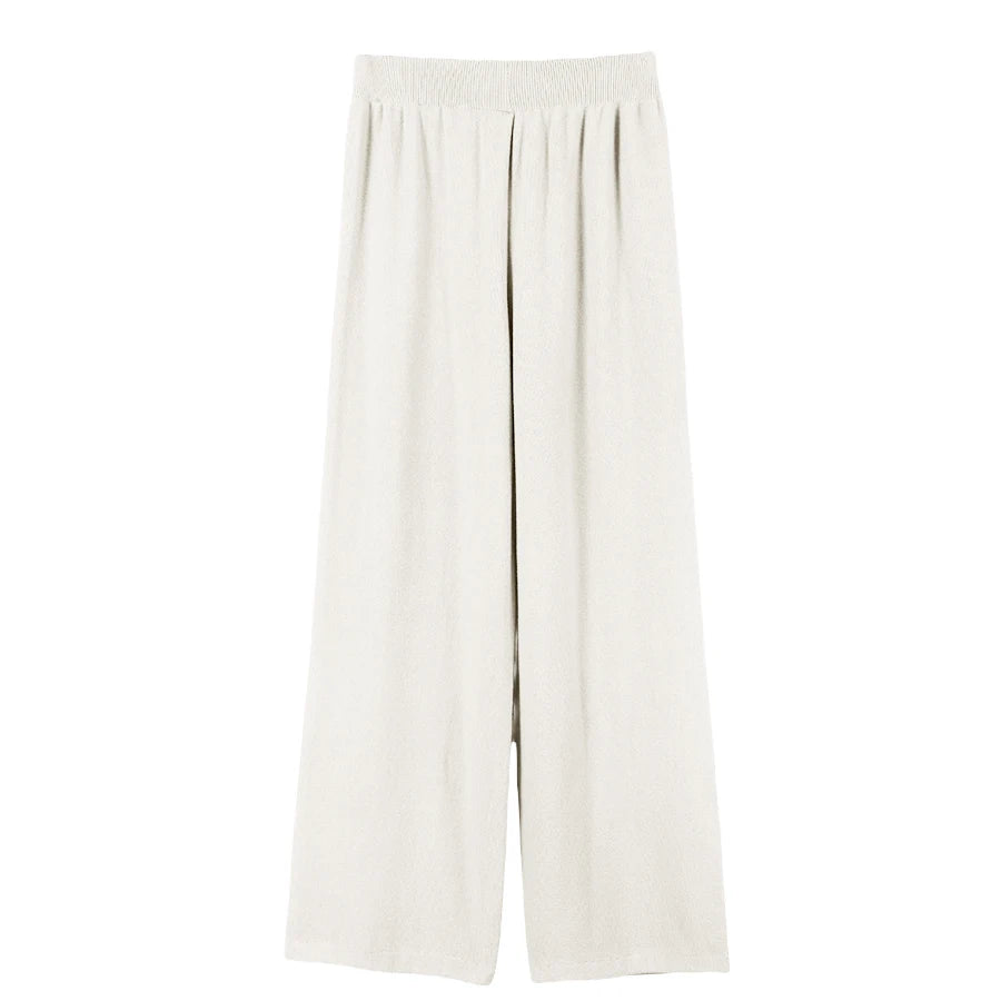 Hirsionsan Winter Thick Women Knitted Suits Soft 2 Pieces soft Female Sets Polo Neck Sweater & Wide Leg Pants Knitted Outfit