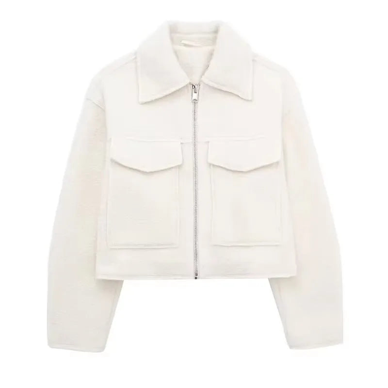 Willshela Women Fashion With Pockets Grey Front Zipper Jackets