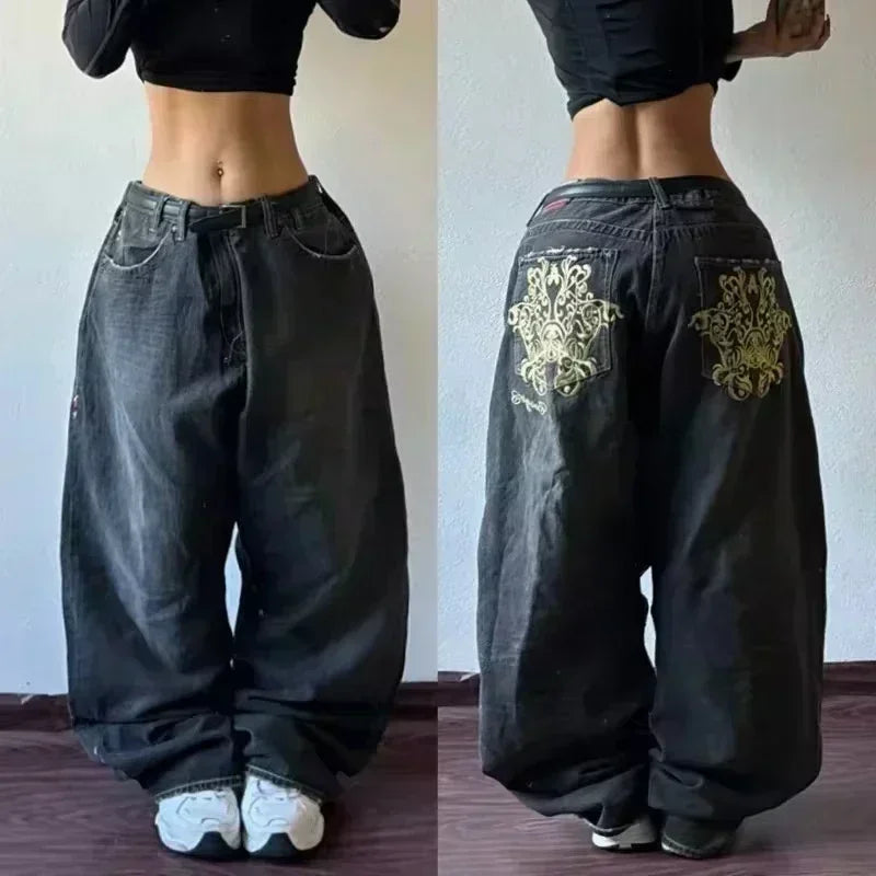 American Y2K 2025 New Baggy Wide Leg Black Jeans Overszied Women Street Casual Joker Denim Pants Couple Jeans Vintage Streetwear