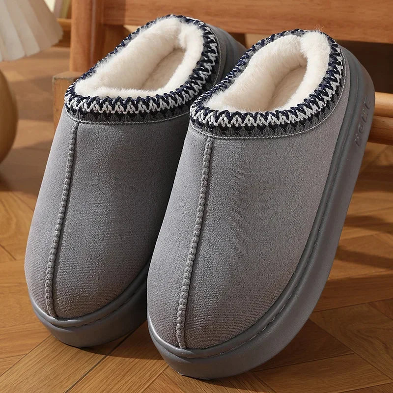 2025 Winter Home Cozy Fluffy Platform Slippers for Women Plush Warm Cotton Non Slip Indoor Unisex Shoes