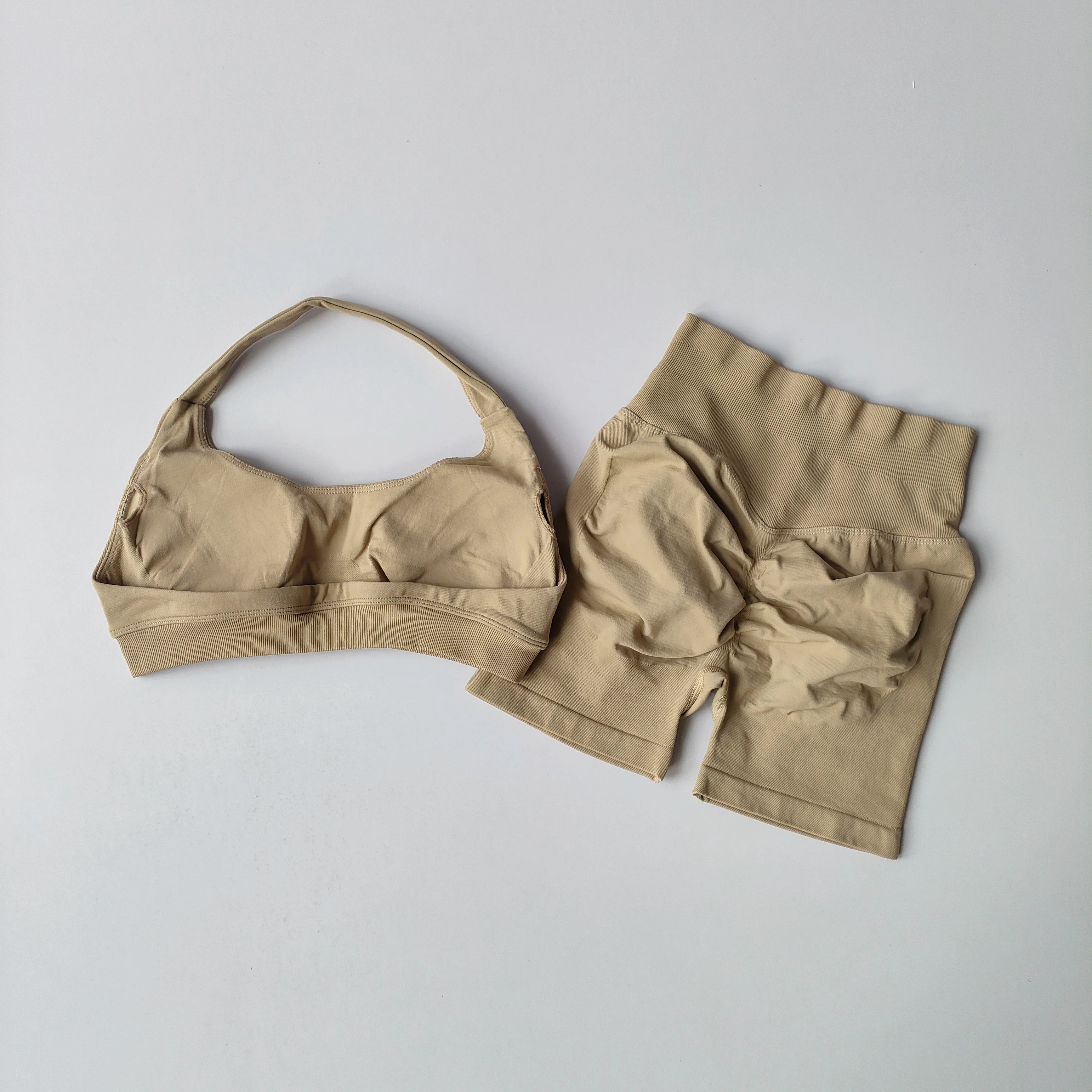 2 Pieces Yoga Suit for Women Seamless Fitness Gym Clothes Halter Sports Bra Matching Impact Shorts Workout Sets Gym Set Outfit