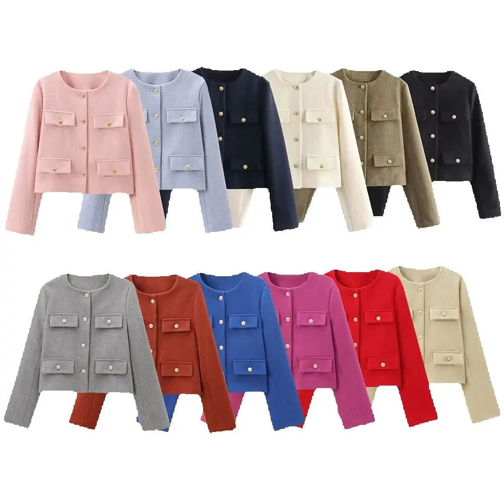 Round Neck Flip Decoration Short Suit Coat