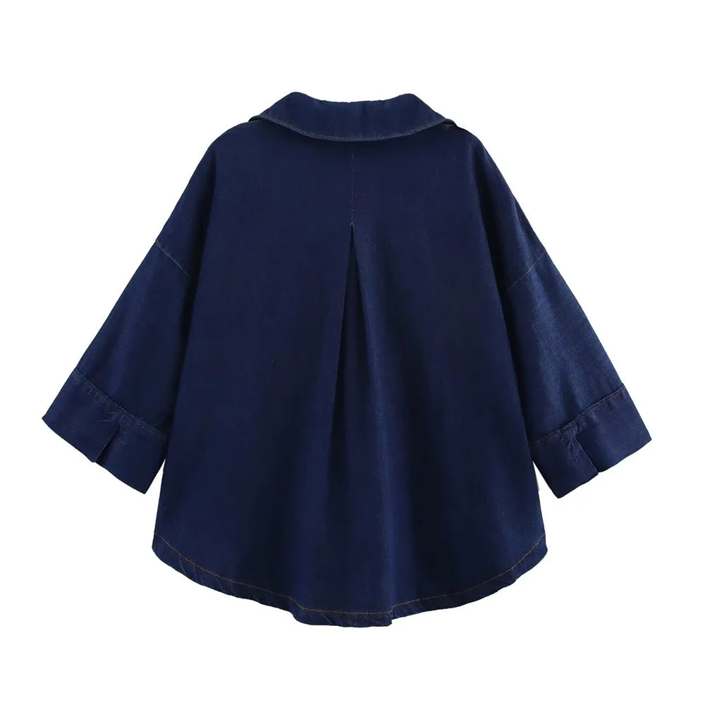 2025 Women Denim Set Loose Fit Button Down Shirt With Wide Leg Pants Fashionable Casual Wear for Women