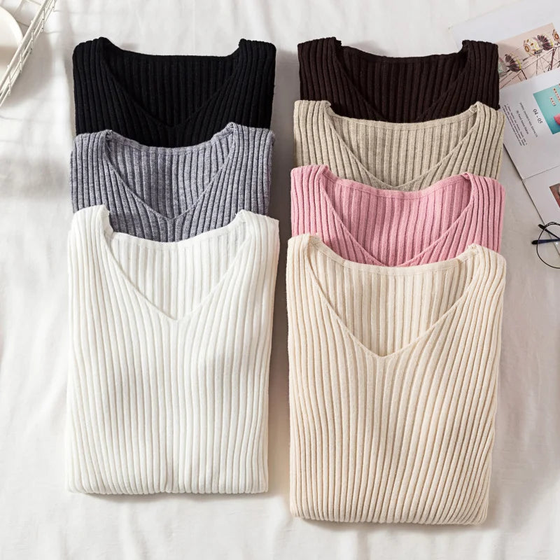 V-Neck Knitted Sweater – Soft Autumn & Winter Pullover