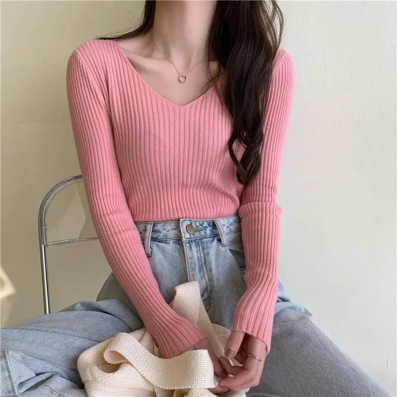 Casual Long Sleeve Knitted Pullover 2025 Autumn Winter Women Sweaters Femme Basic Solid Jersey Tops Fashion Clothes