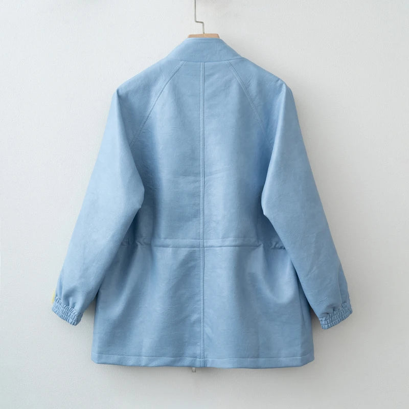 Autumn Pu Leather Jacket with Elastic adjustable waist