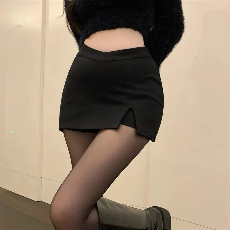 Black Split Mini Skirts Women