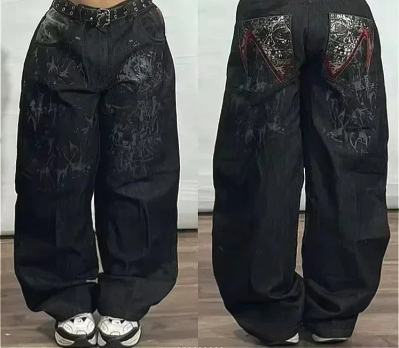 American Fashion Hip Hop Joker Oversized Jeans Women Street Y2K New Clearance Spot Hot Mopping Wide-leg Pants Unisex Loose Jeans