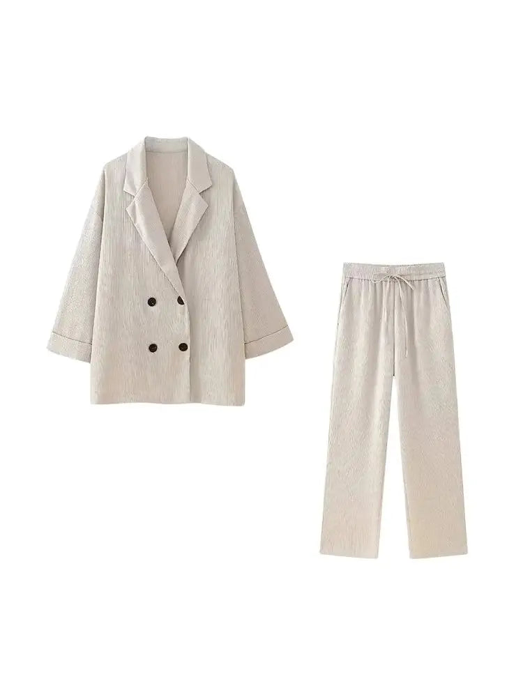Chic Double-Breasted Blazer & Wide-Leg Pants Set