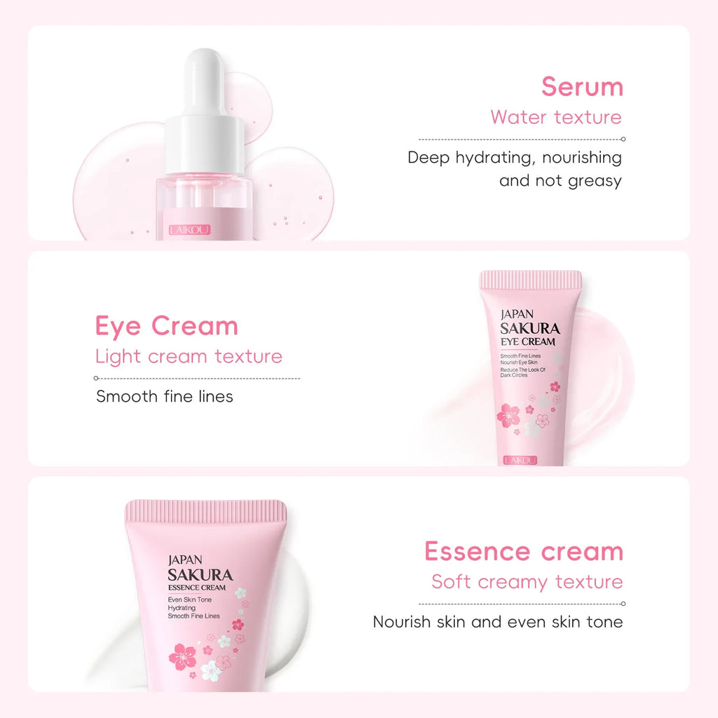 3pcs/Set LAIKOU Sakura Facial Set for Hydrating Moisturizing Whitening and Brightening