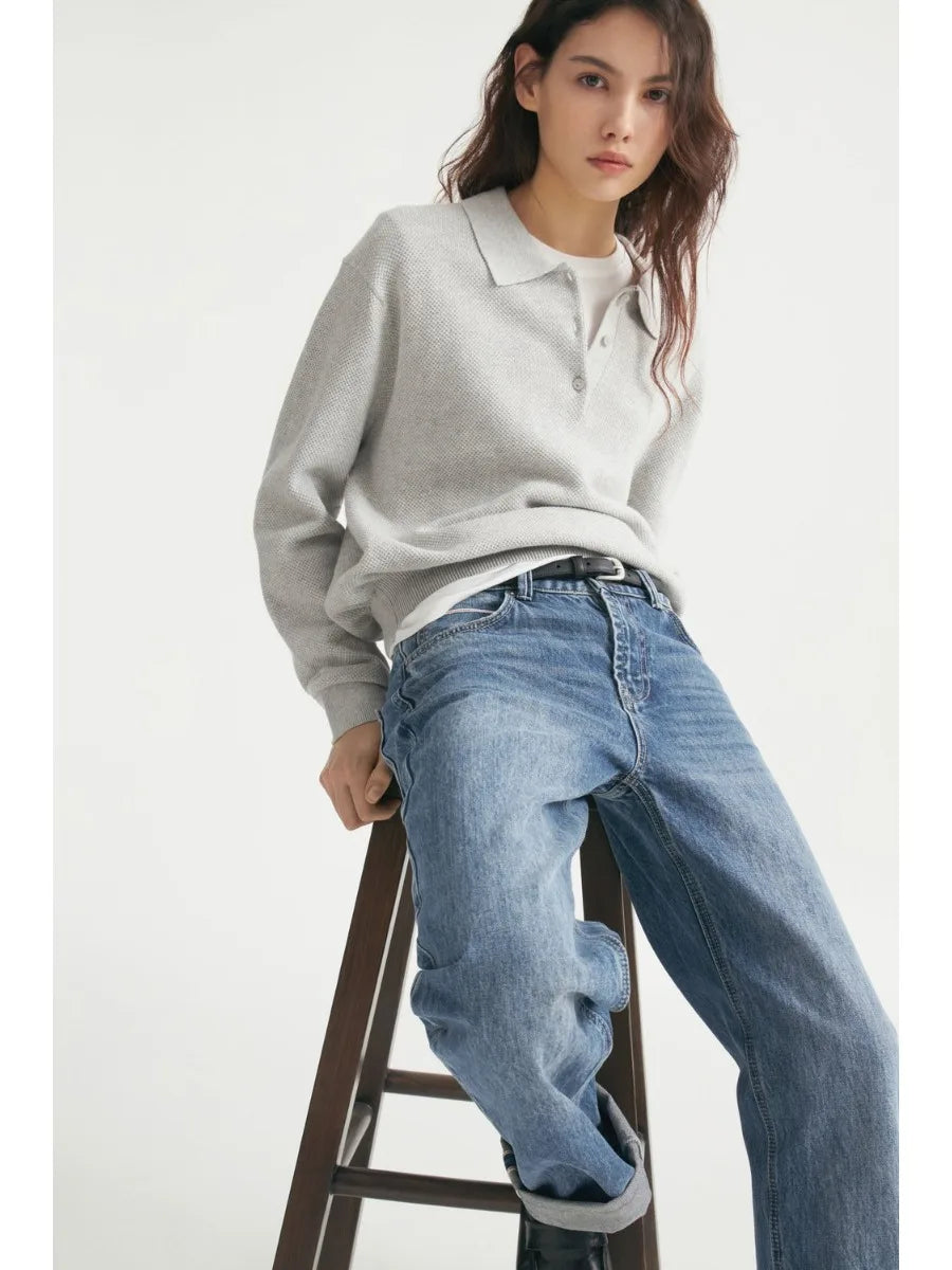 Hirsionsan Winter Thick Women Knitted Suits Soft 2 Pieces soft Female Sets Polo Neck Sweater & Wide Leg Pants Knitted Outfit