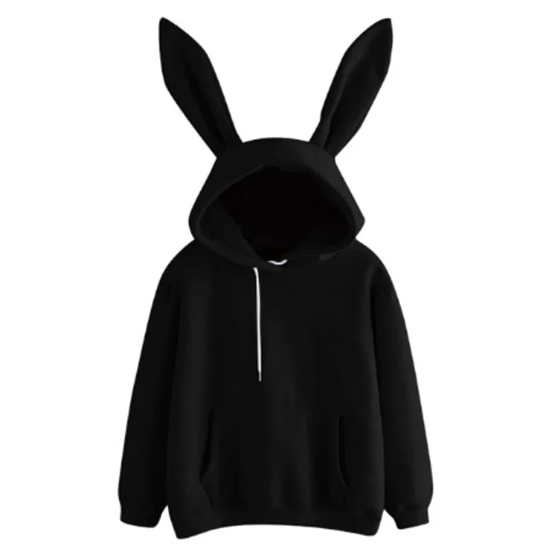 2025 autumn and winter new women's clothing Harajuku Wei hooded rabbit hoodie solid color loose casual women's top women's coat