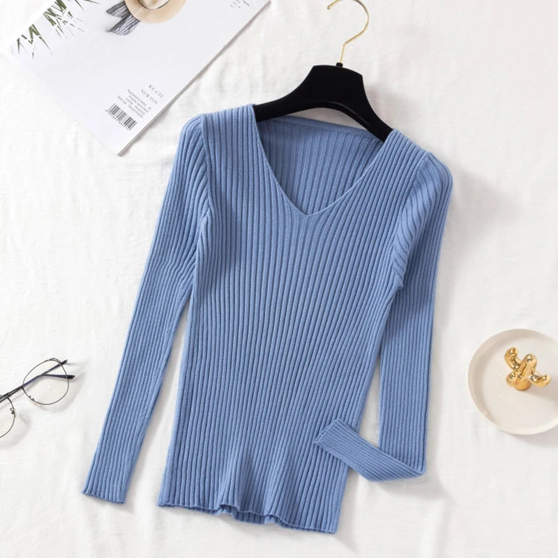 V-Neck Knitted Sweater – Soft Autumn & Winter Pullover