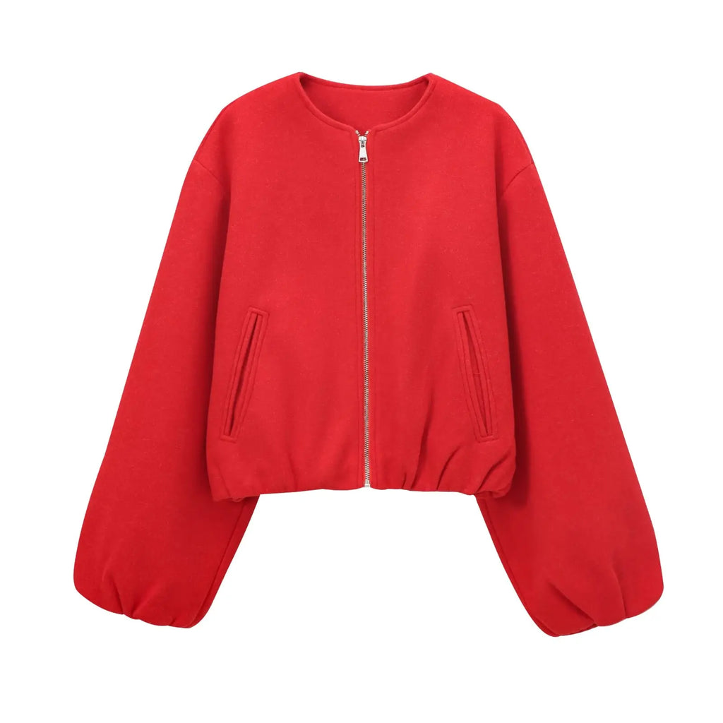 Red Zipper Bomber Jackets for Women