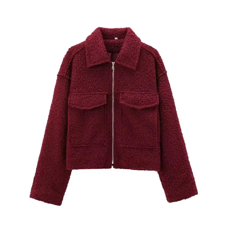 Willshela Women Fashion With Pockets Grey Front Zipper Jackets