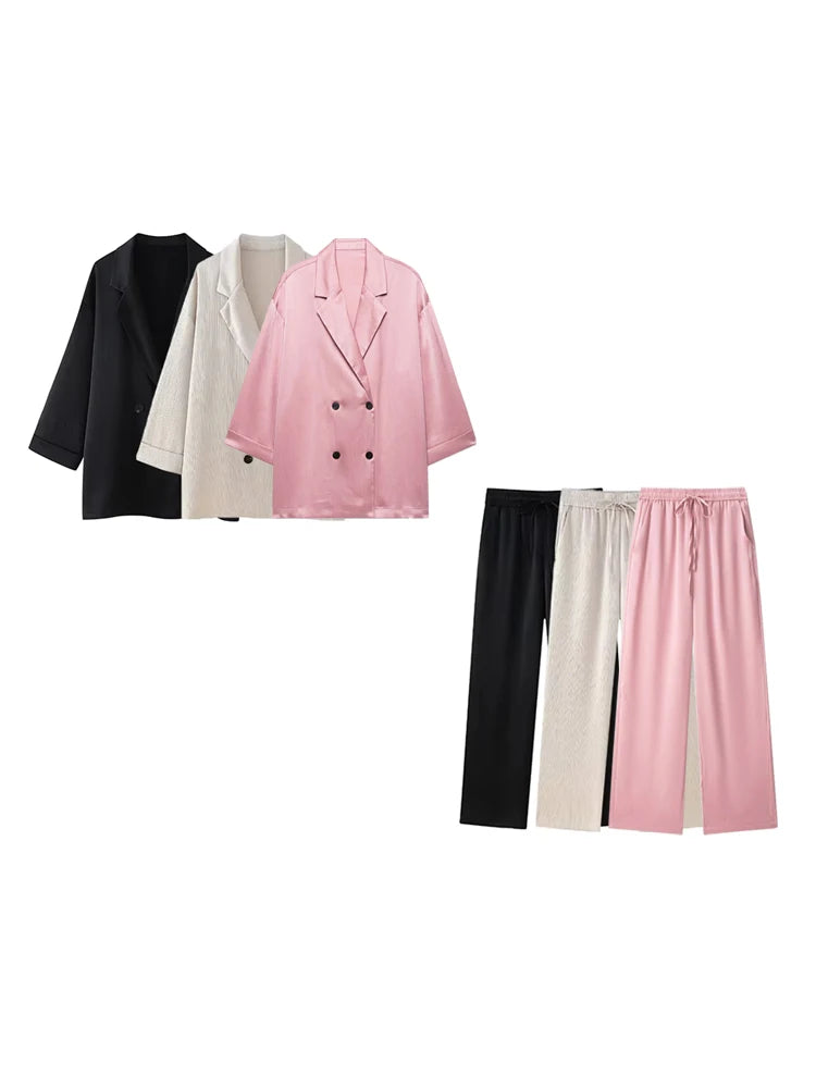 Chic Double-Breasted Blazer & Wide-Leg Pants Set