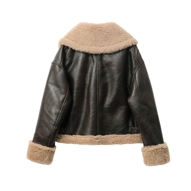 Warm double-sided short jacket Women's brown coat