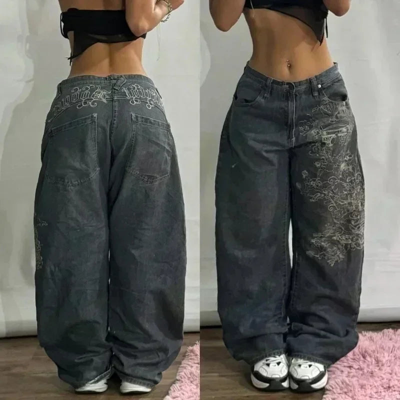 American Y2K 2025 New Baggy Wide Leg Black Jeans Overszied Women Street Casual Joker Denim Pants Couple Jeans Vintage Streetwear