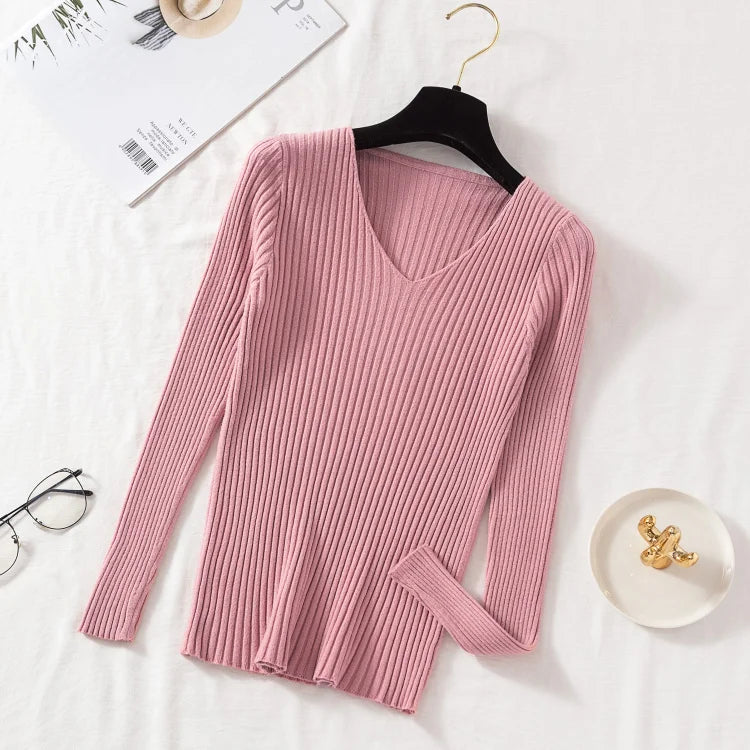 V-Neck Knitted Sweater – Soft Autumn & Winter Pullover